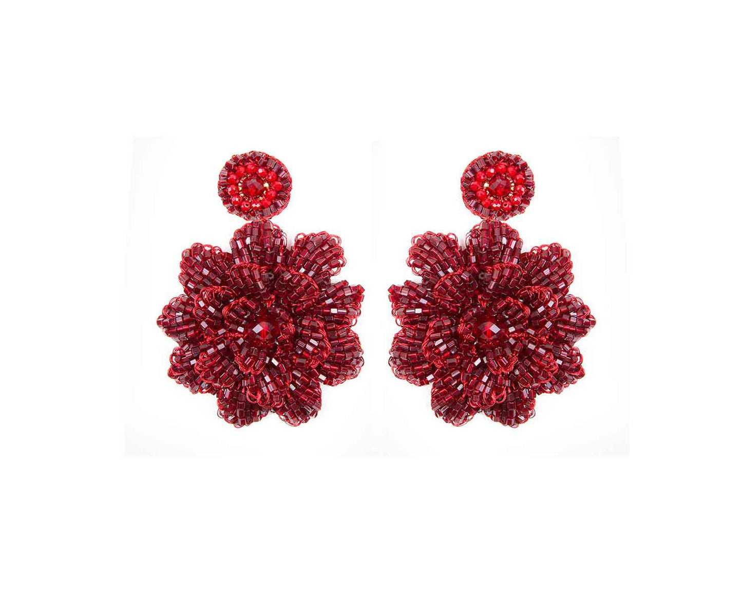 Red Velvet Blossom Handmade Crochet Large Earrings