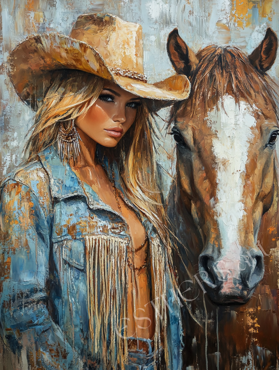 Western Fashion Girl with Horse