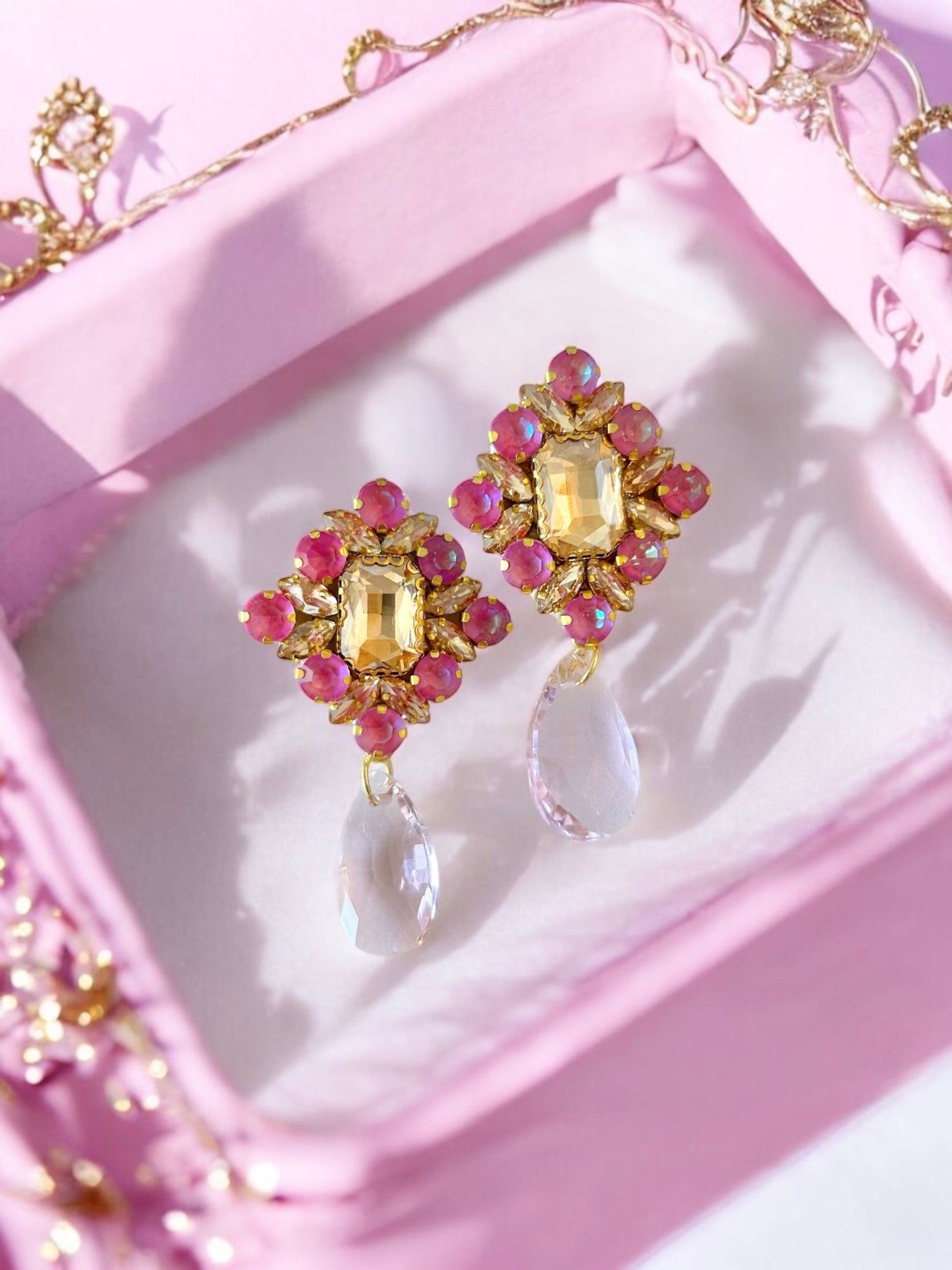 Pink Dangly Rhinestone Earrings