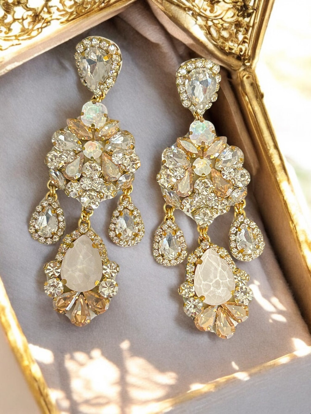 Gold Rhinestone Bohemian Chandelier Earrings