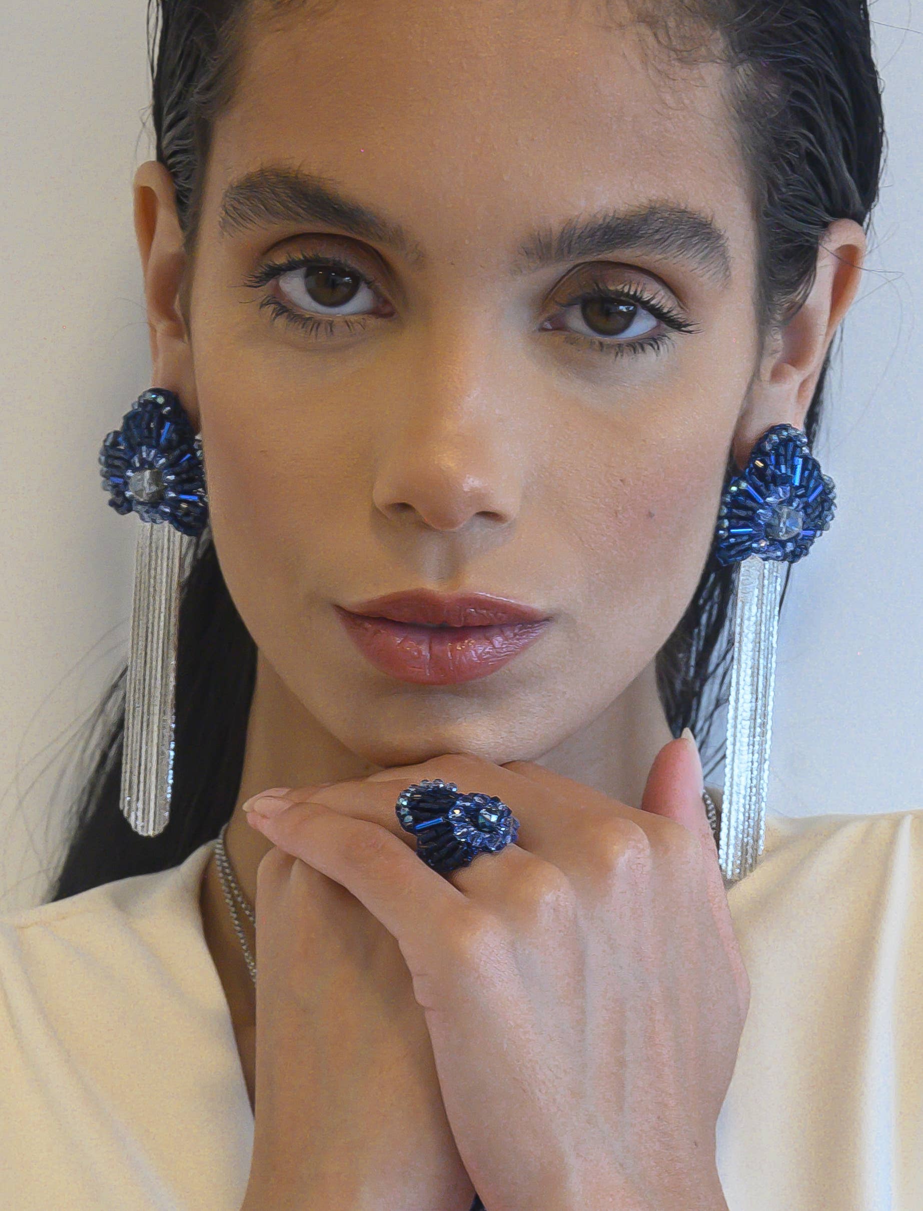 Midnight Blue Crystal Tassel Earrings