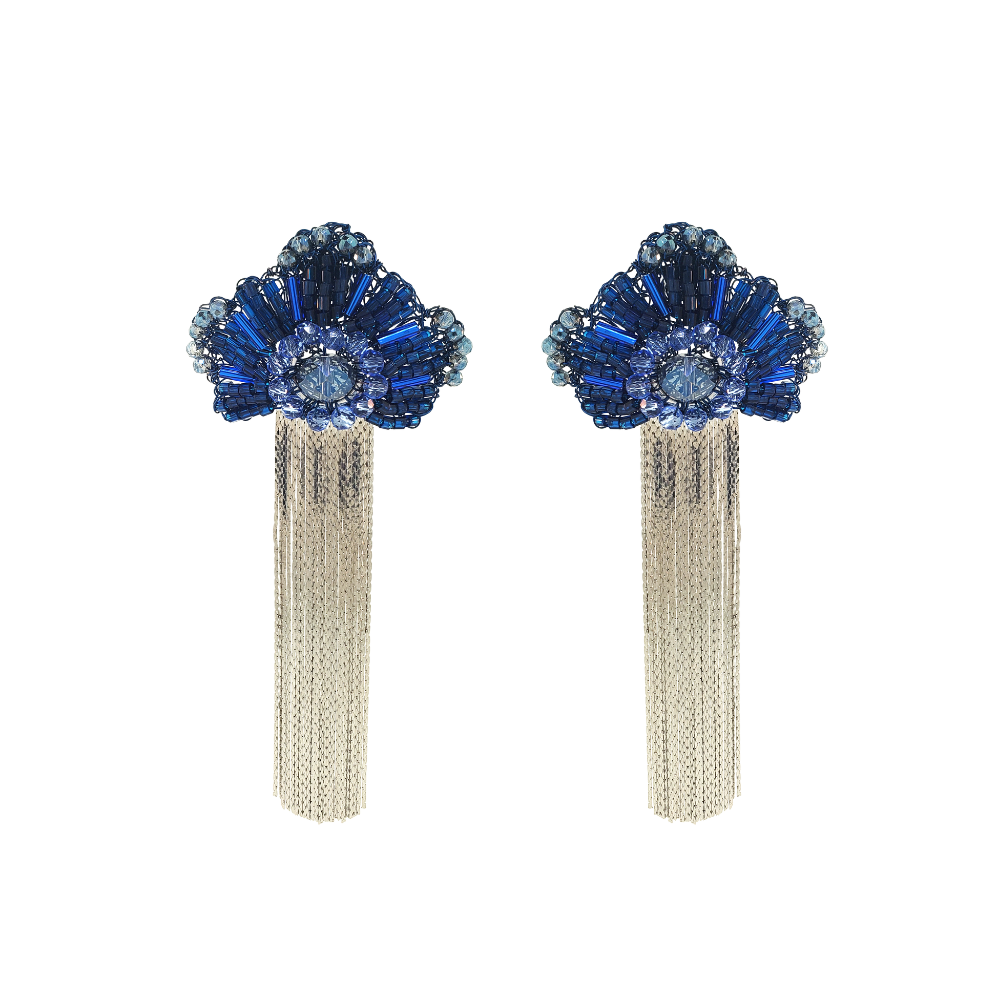 Midnight Blue Crystal Tassel Earrings