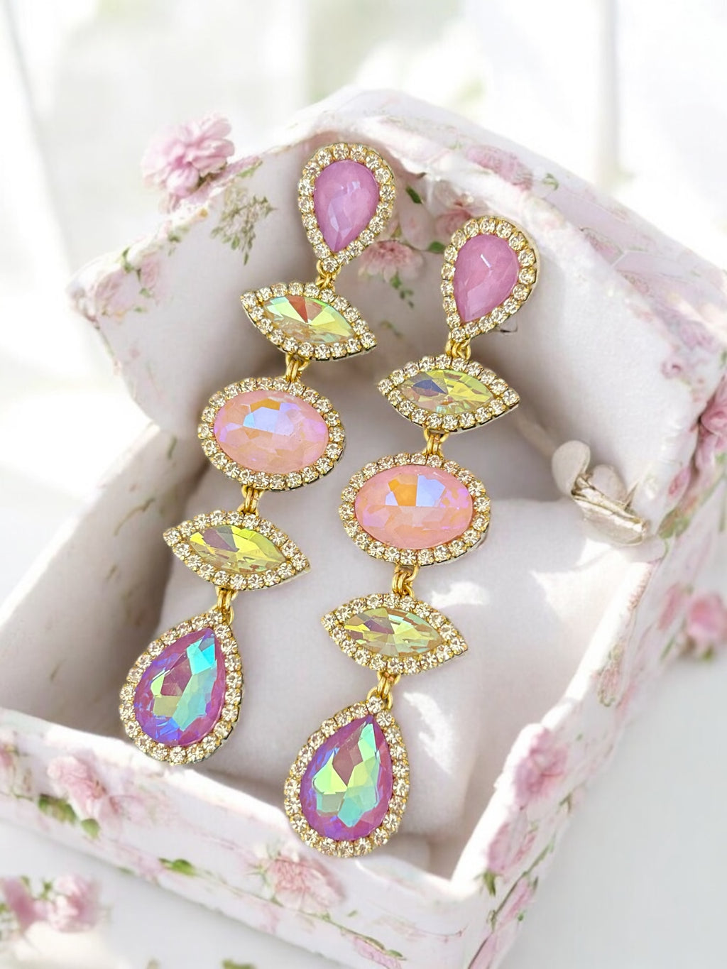 Lilac Dangle Rhinestone Crystal Earrings