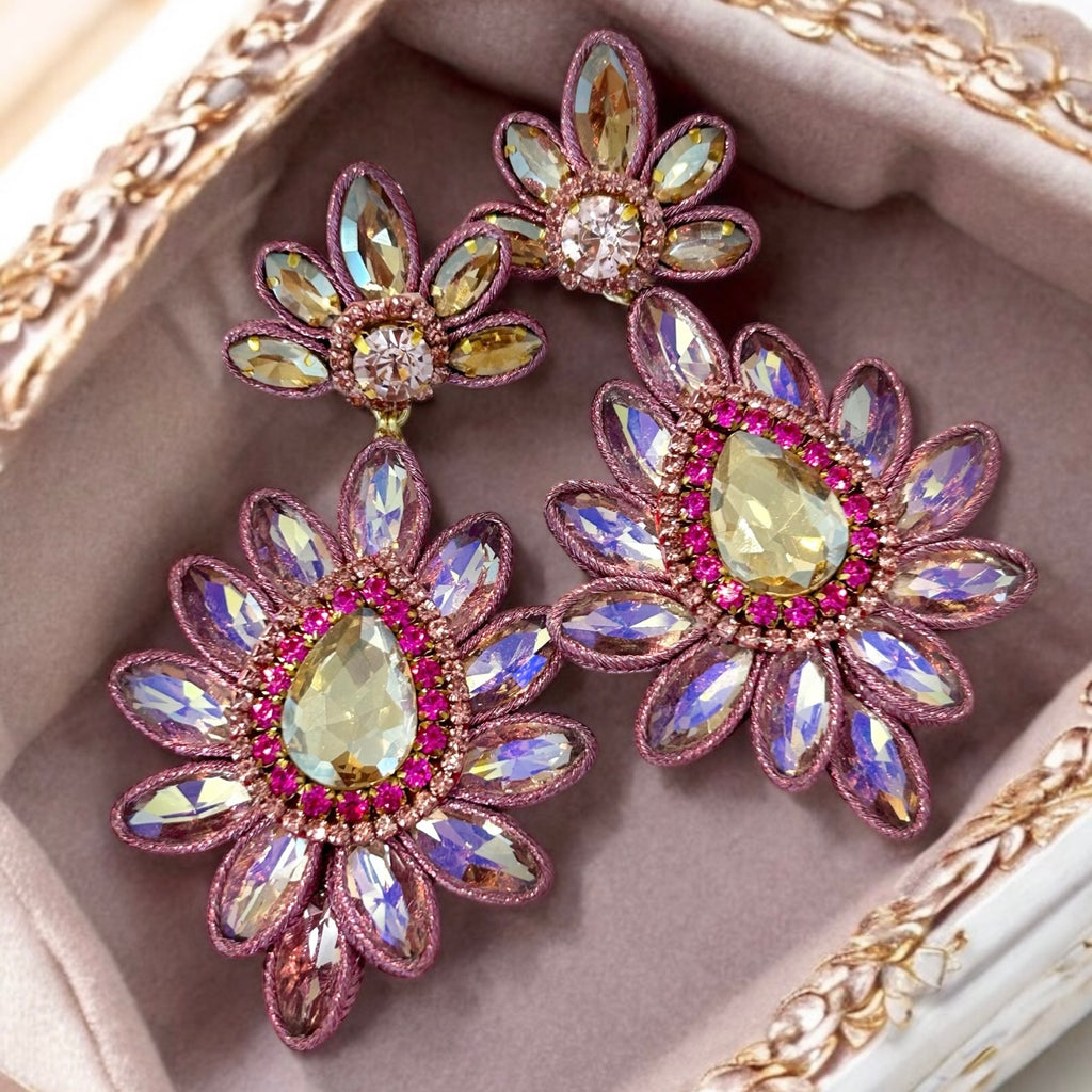 Dusty Pink Soutache Rhinestone Earrings