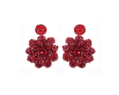 Red Velvet Blossom Handmade Crochet Large Earrings