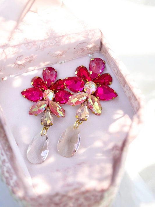 Pink Dangly Rhinestone Earrings