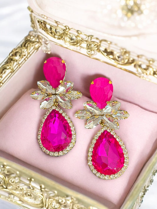 Pink & Silver Rhinestone Earrings
