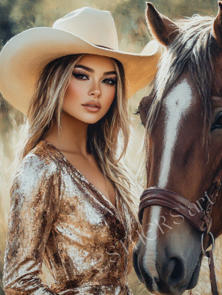 Glam Western Fashion Girl with Horse