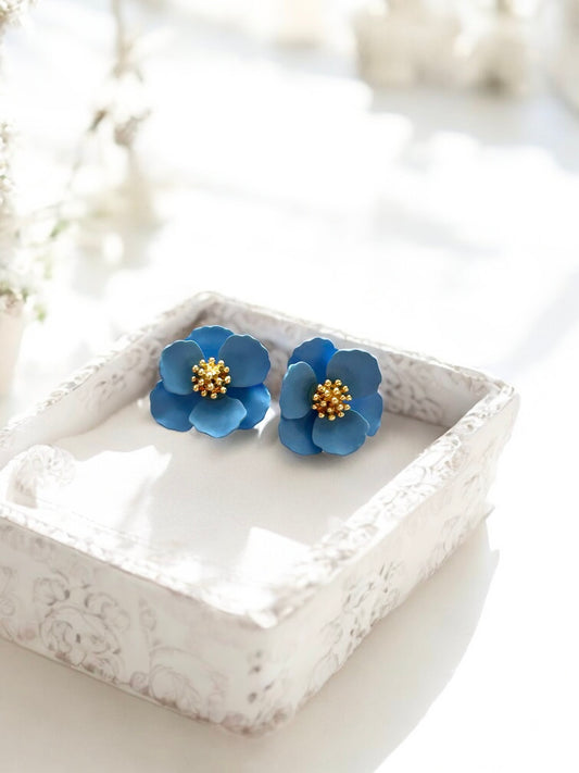 Mini Blue Flower Stud Earrings