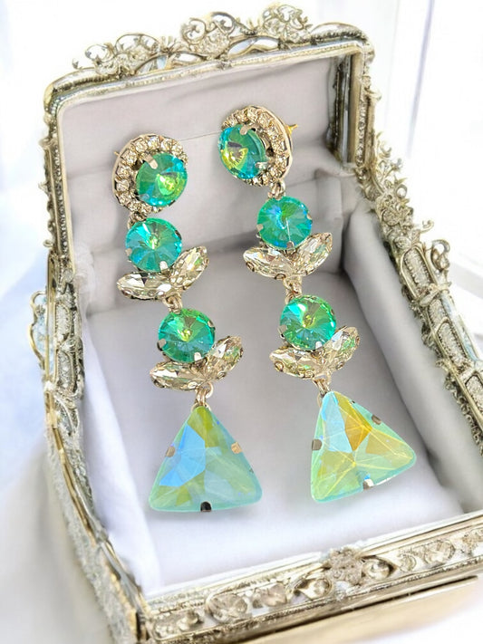 Turquoise & Mint Rhinestone Earrings