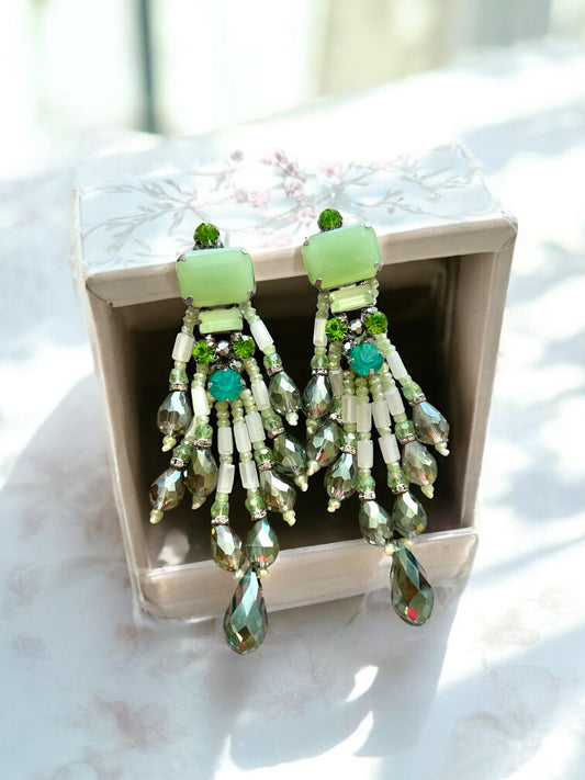 Mint Beaded Fringe Earrings