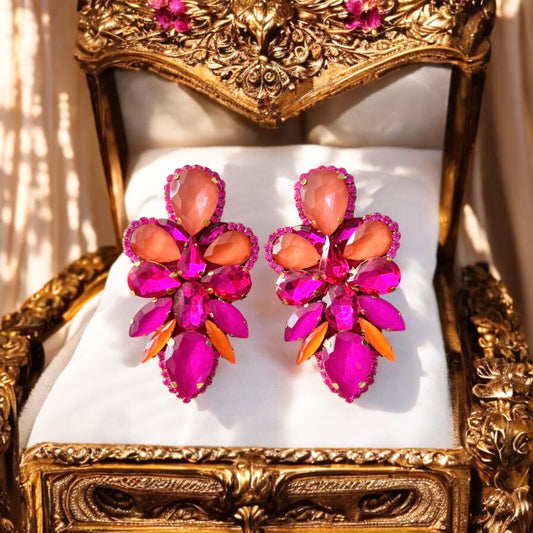 Pink & Orange Rhinestone Earrings