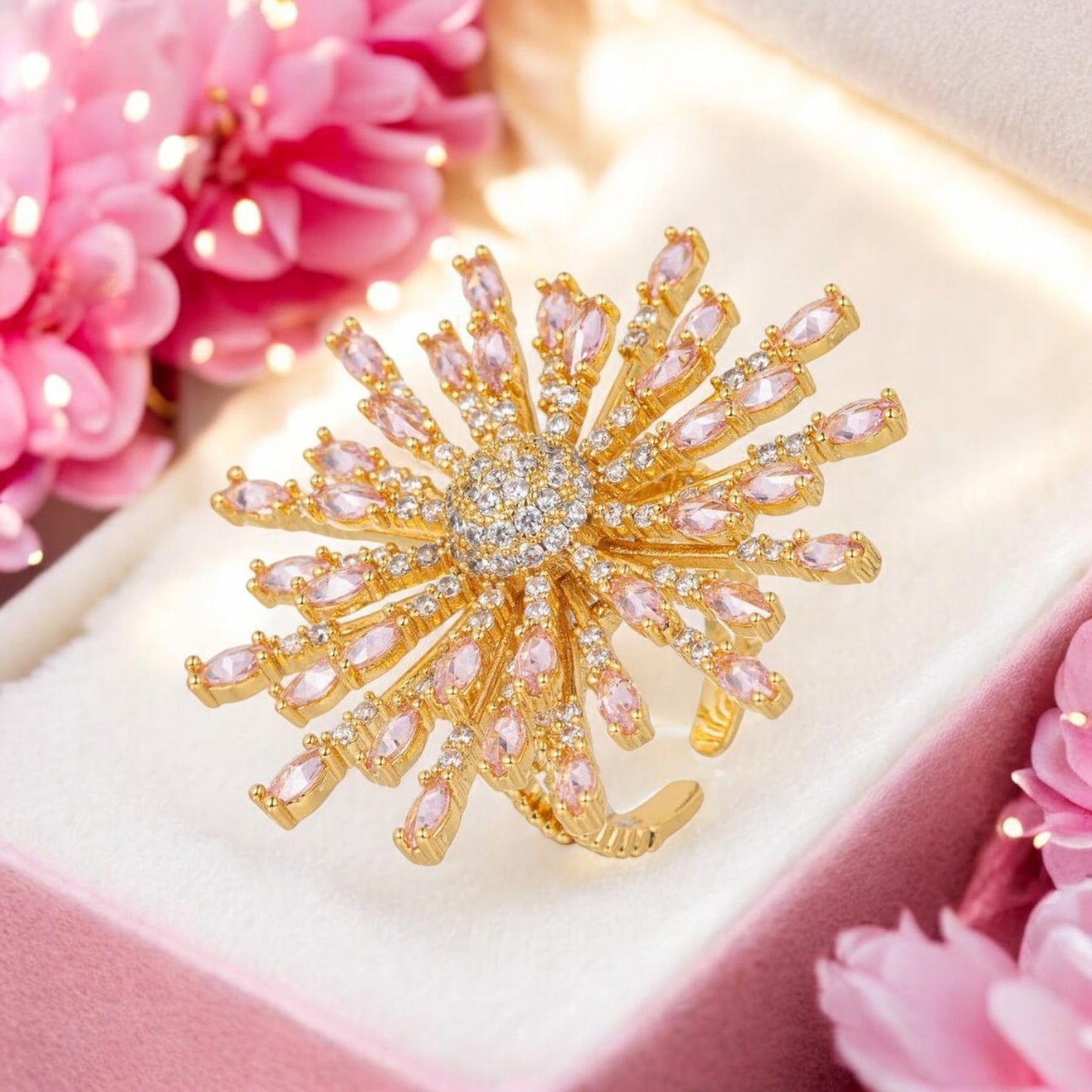Supernova 18K Gold Plated CZ Adjustable Ring