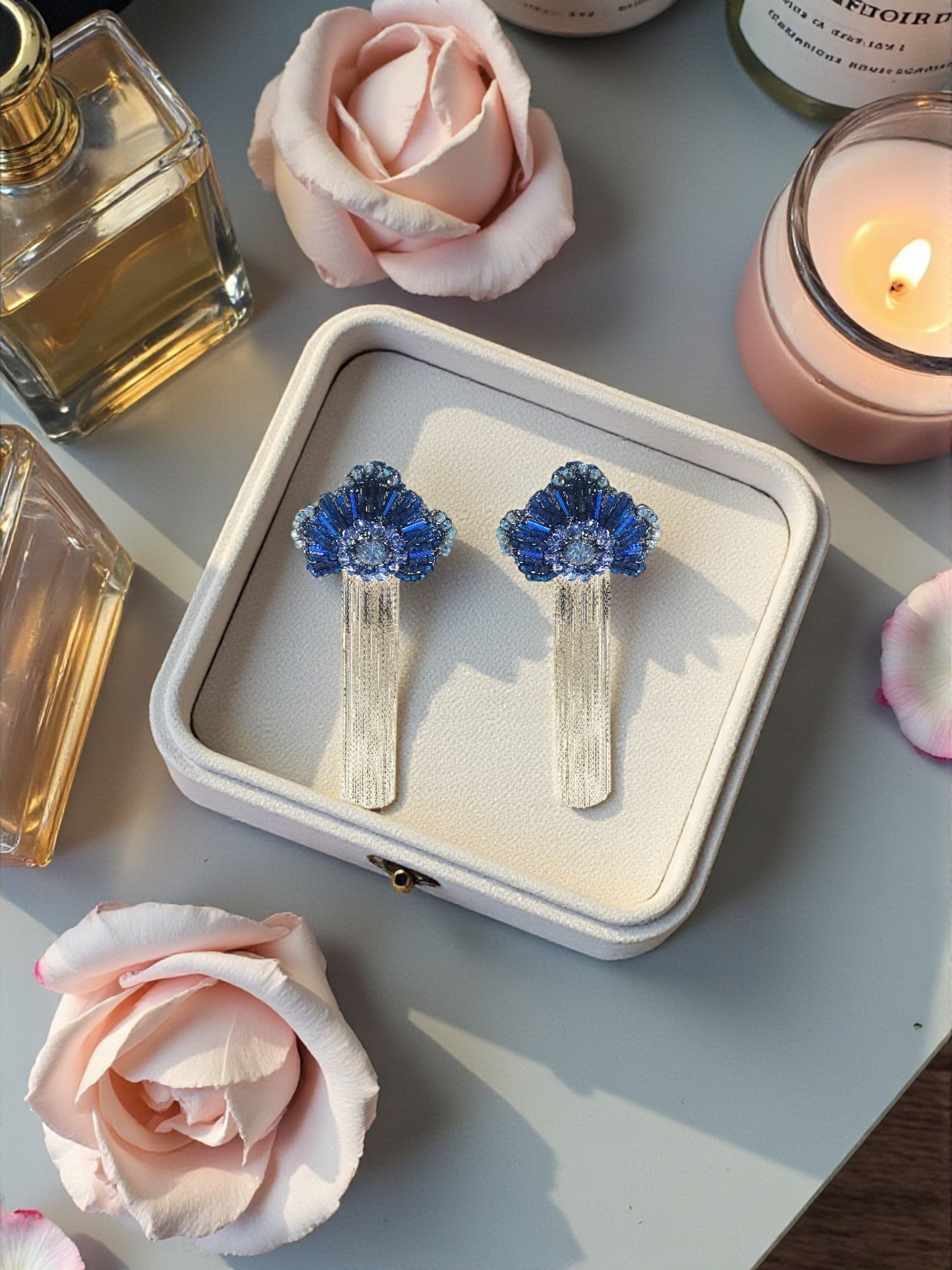 Midnight Blue Crystal Tassel Earrings