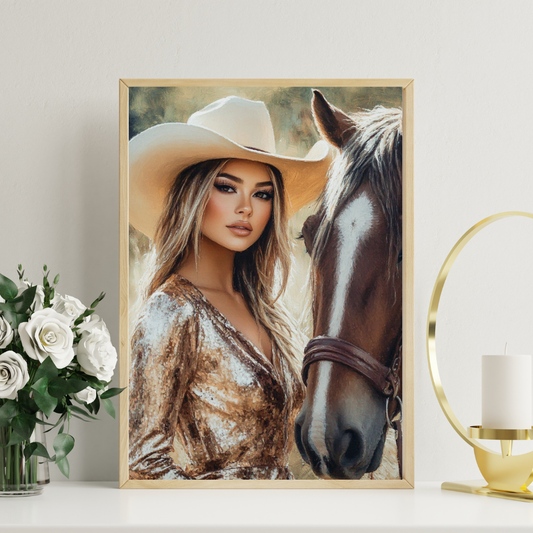 Glam Western Fashion Girl with Horse