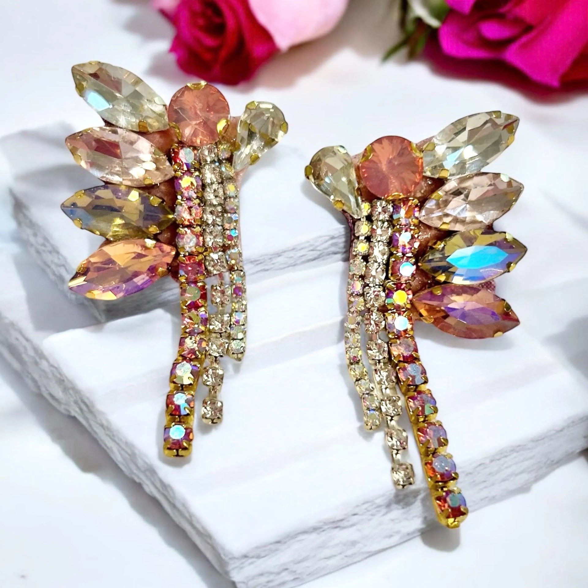 Crystal Rhinestone Chain Earrings – Esther's Air
