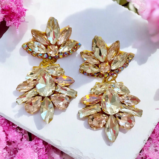 Light Pink Crystal Rhinestone Chandelier Earrings