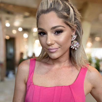 Light Pink Crystal Rhinestone Chandelier Earrings
