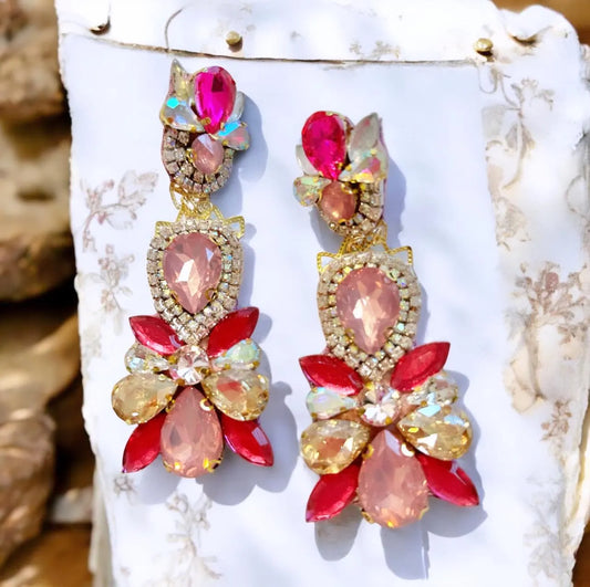 Pink Crystal Rhinestone Chandelier Earrings