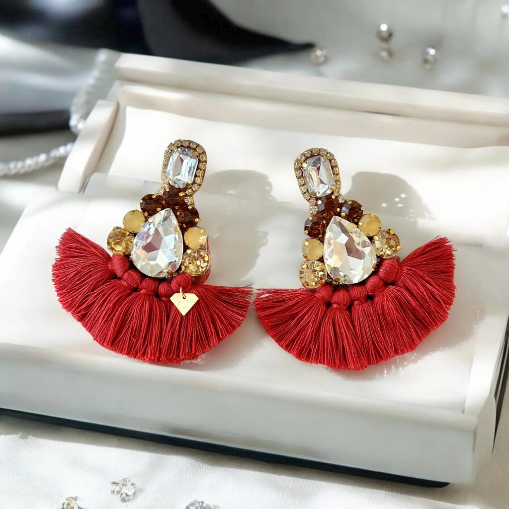 The Calista Earrings - Crimson Rose