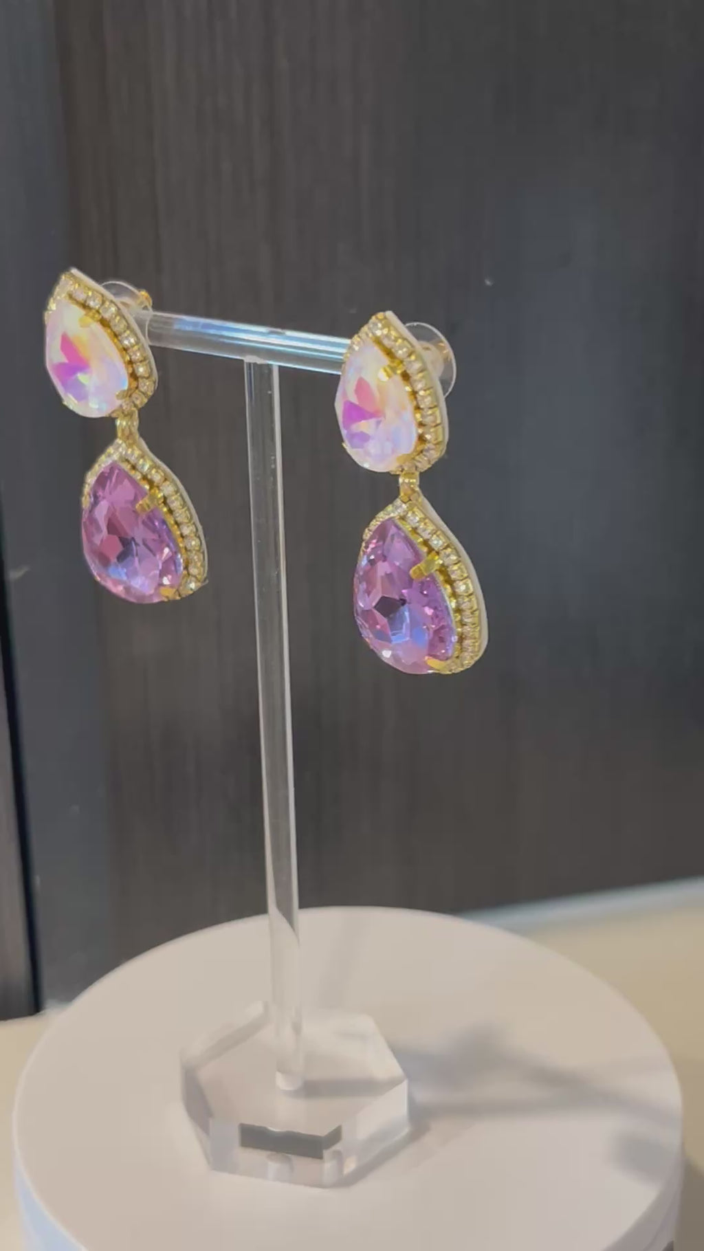 Lilac Teardrop Rhinestone Crystal Earrings