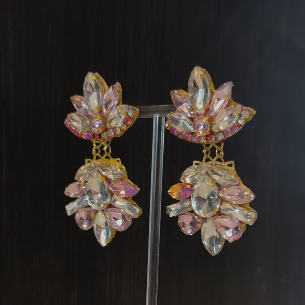 Light Pink Crystal Rhinestone Chandelier Earrings
