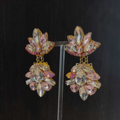 Light Pink Crystal Rhinestone Chandelier Earrings