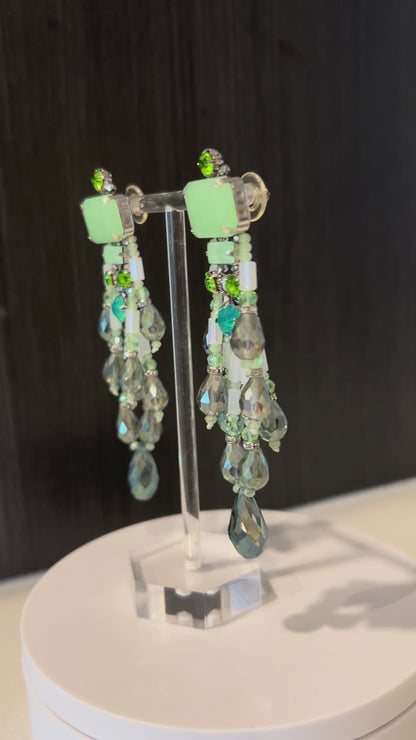 Mint Beaded Fringe Earrings