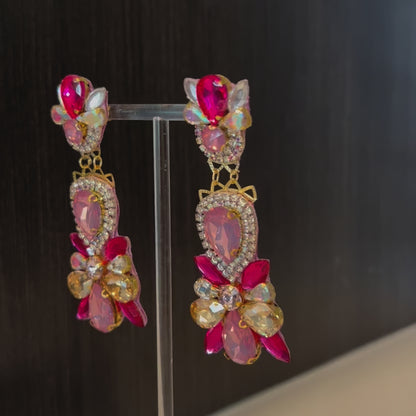 Pink Crystal Rhinestone Chandelier Earrings