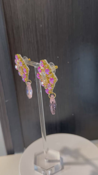 Pink Dangly Rhinestone Earrings