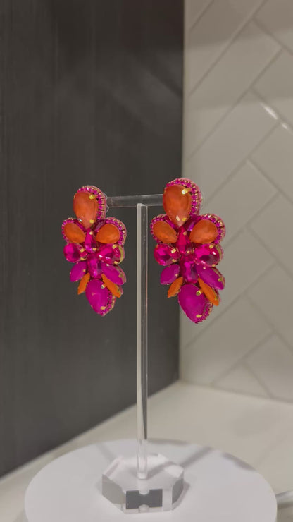 Pink & Orange Rhinestone Earrings