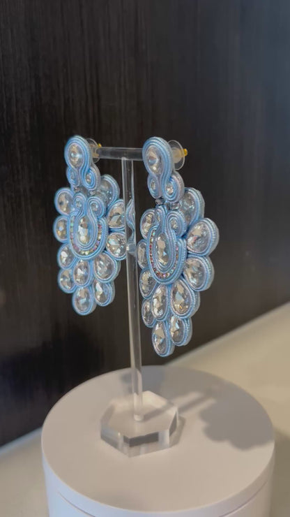 Pale Blue Soutache Rhinestone Earrings