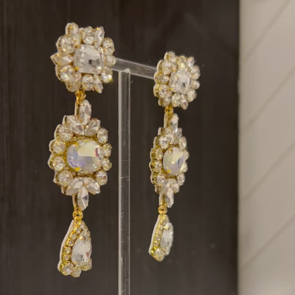 Gold Rhinestone Bohemian Chandelier Earrings