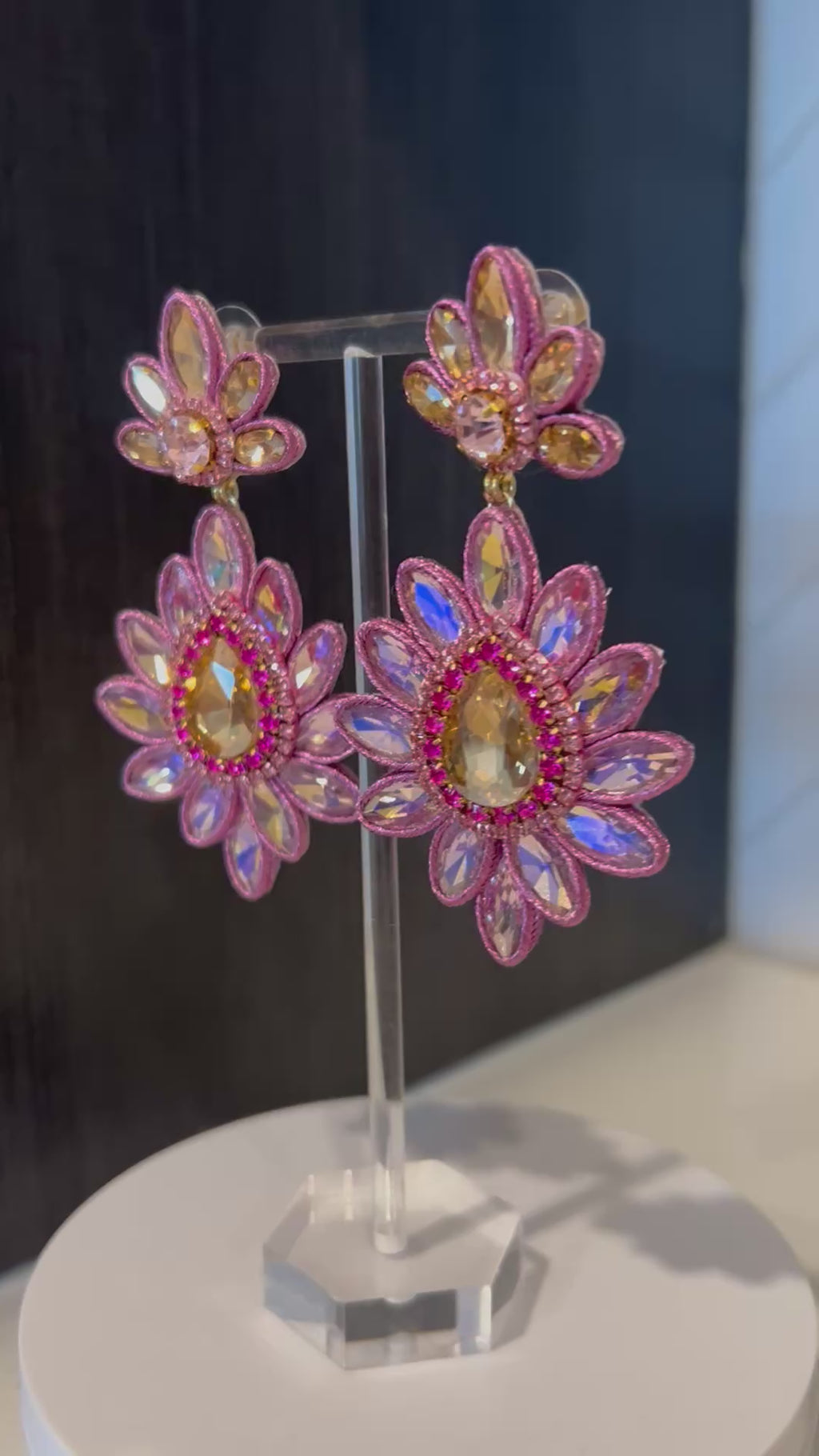 Dusty Pink Soutache Rhinestone Earrings
