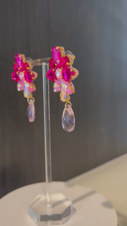 Pink Dangly Rhinestone Earrings