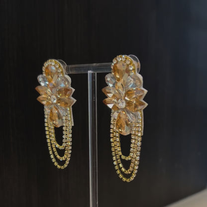 Gold Crystal Rhinestone Chain Earrings