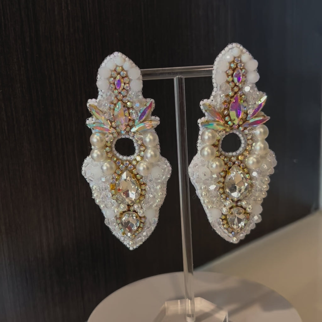 White Crystal Beaded Rhinestone Earrings