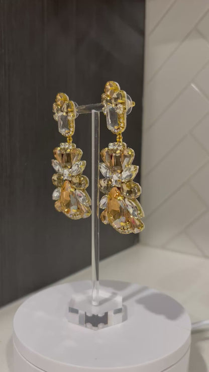 Gold Crystal Rhinestone Chandelier Earrings